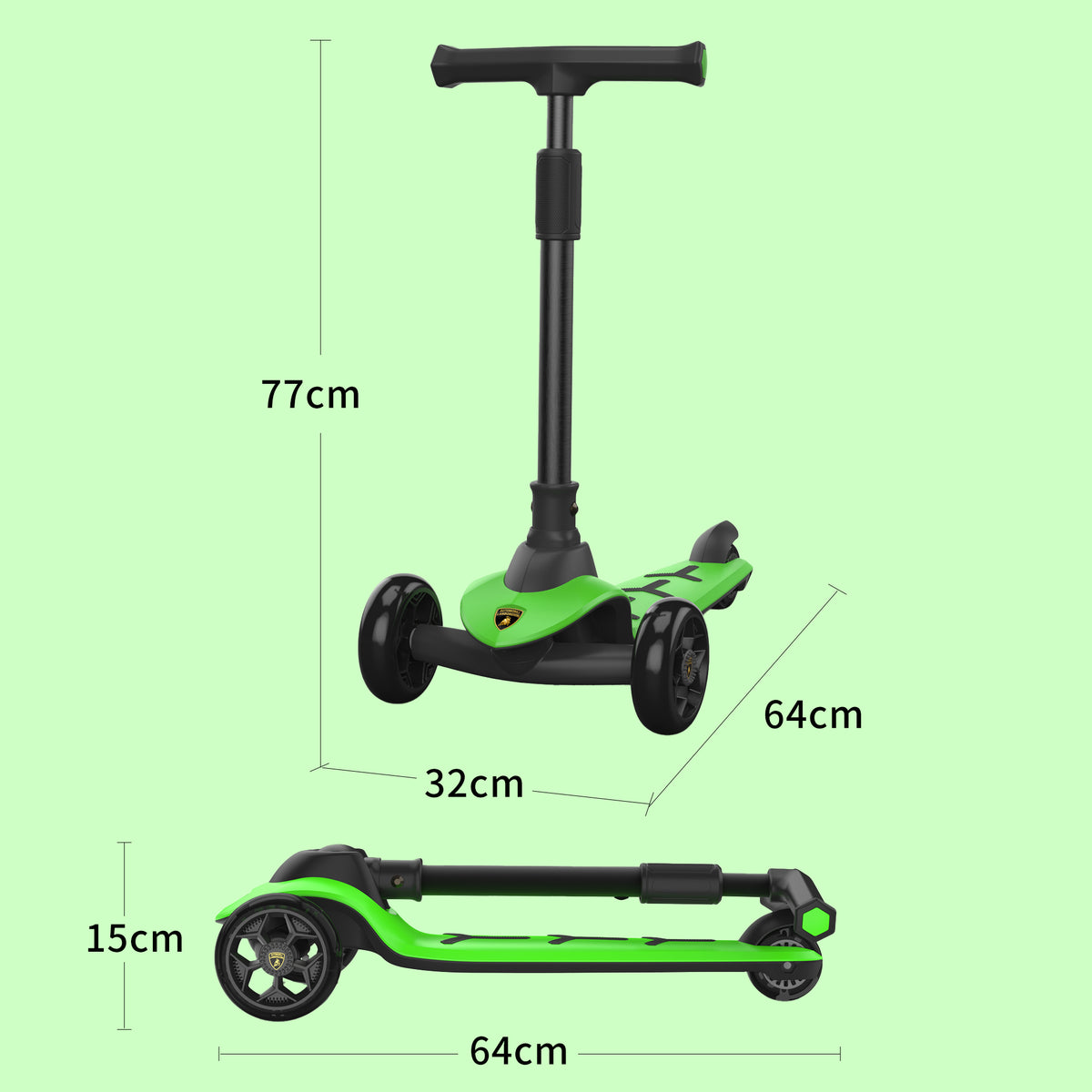 Lamborghini 3 wheel kids scooter - Green - image 5