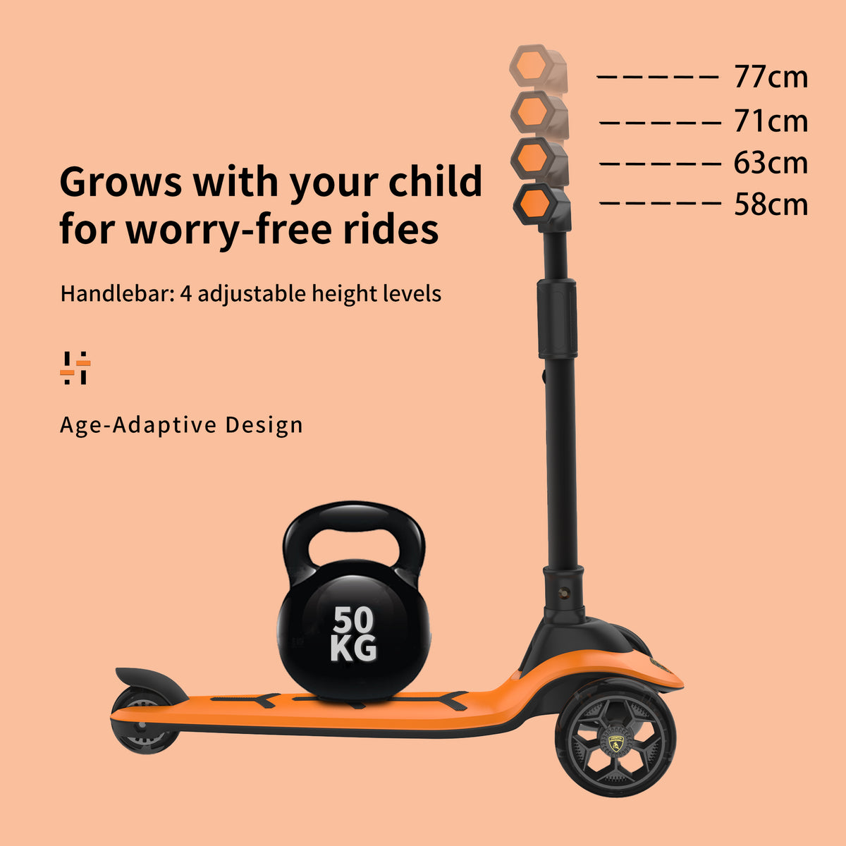 Lamborghini 3 wheel kids scooter - Orange - image 2