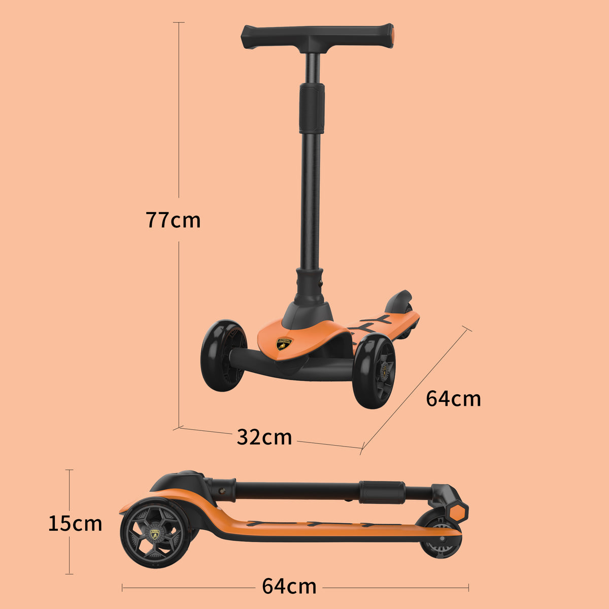 Lamborghini 3 wheel kids scooter - Orange - image 5