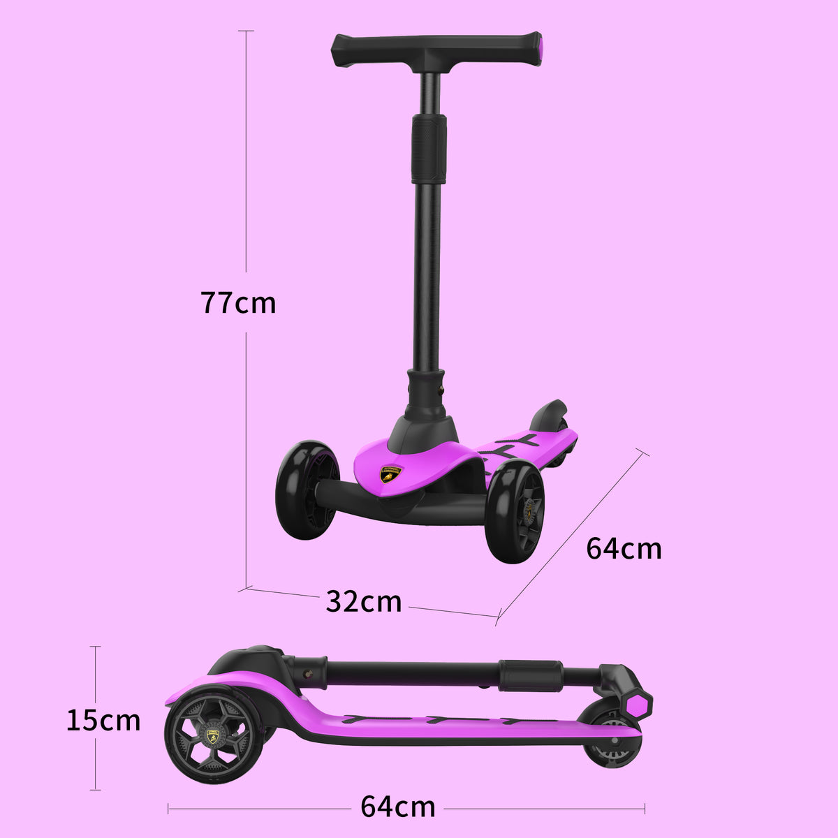 Lamborghini 3 wheel kids scooter - Purple - image 5