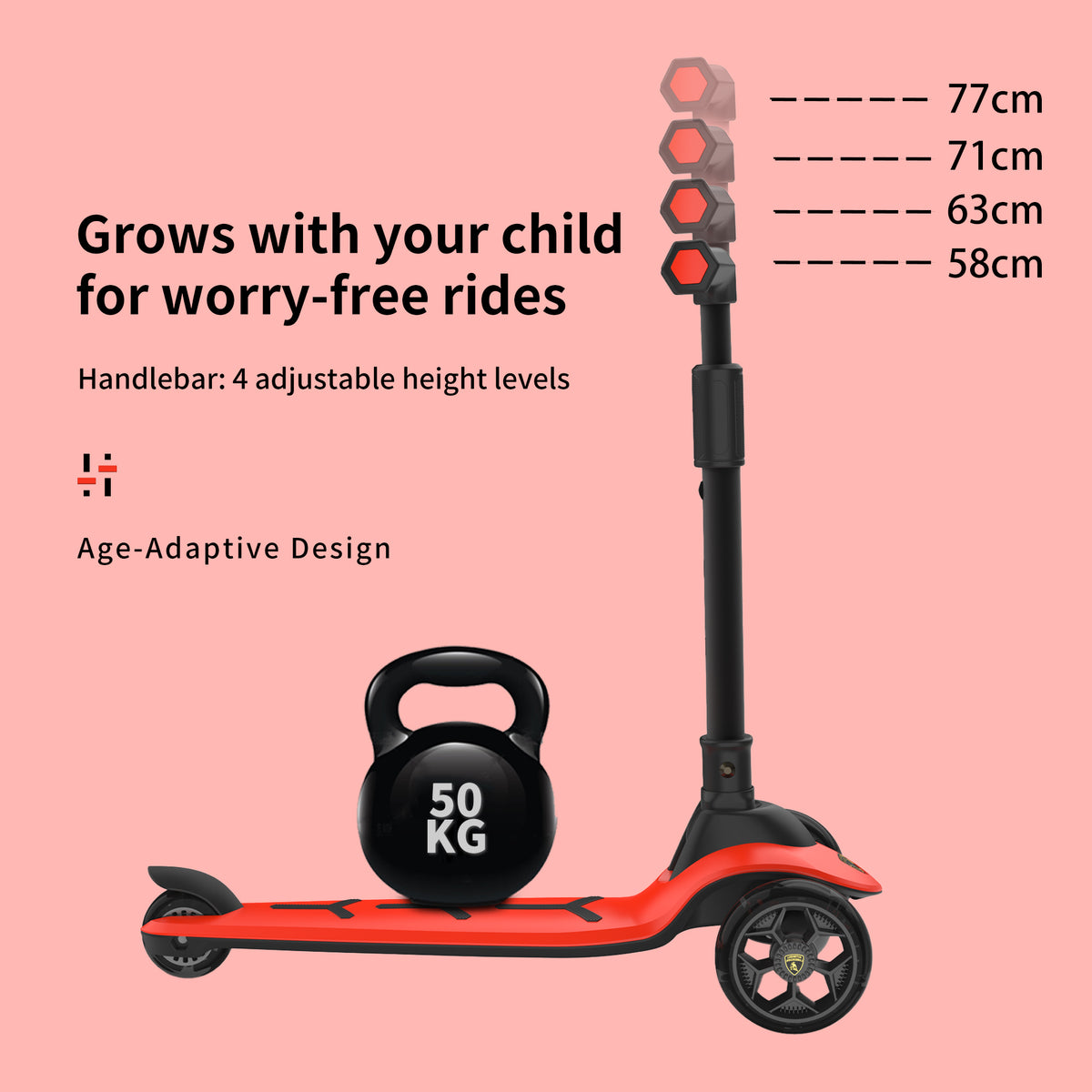 Lamborghini 3 wheel kids scooter - Red - image 2