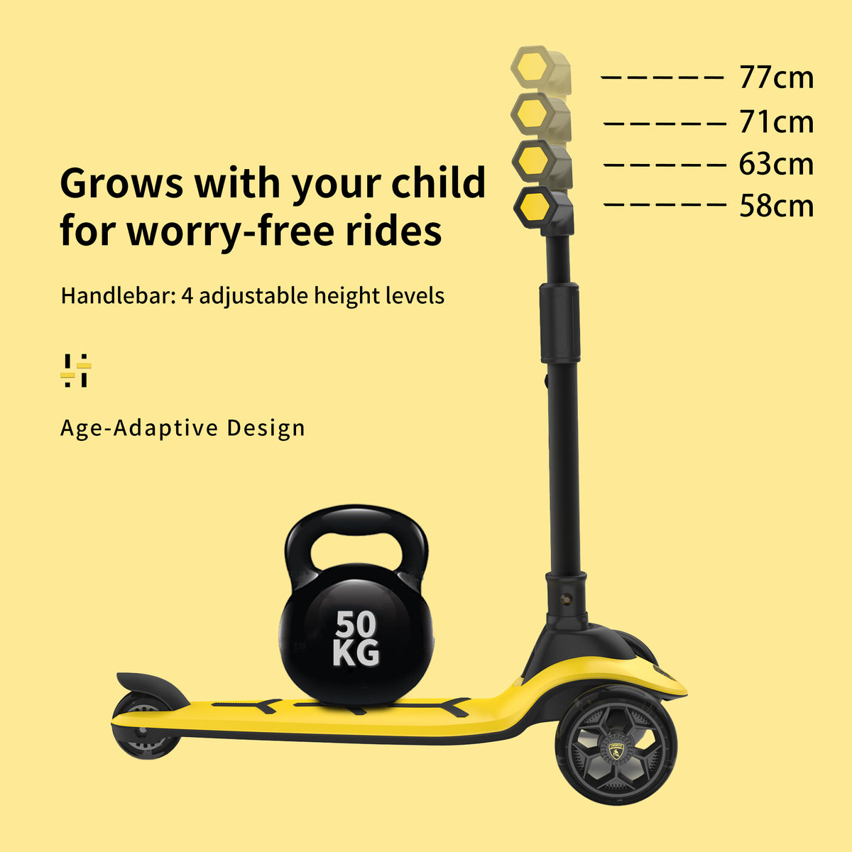 Lamborghini 3 wheel kids scooter - Yellow - image 2