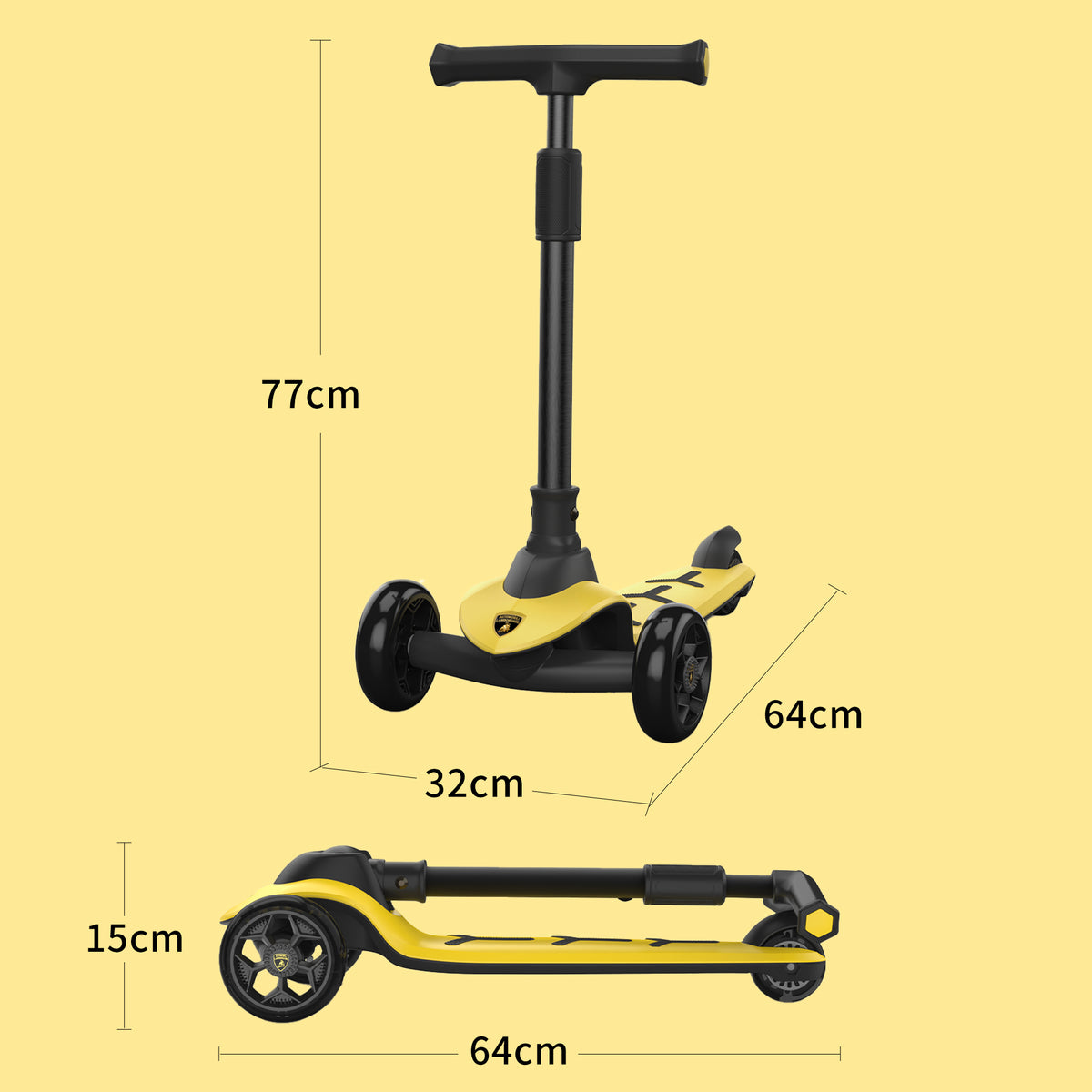 Lamborghini 3 wheel kids scooter - Yellow - image 5