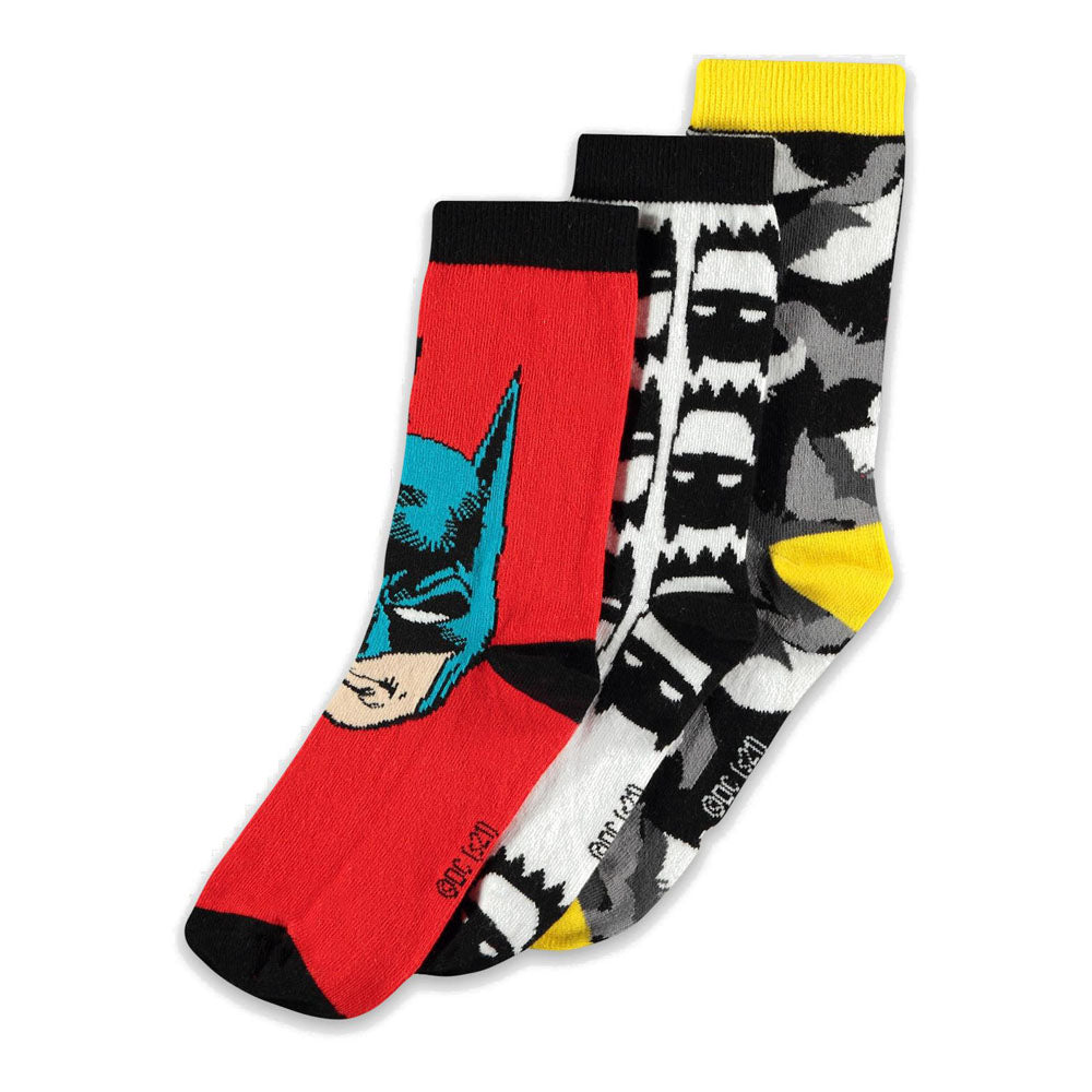 DC COMICS Batman Dark Knight, Bats, Silhouette Unisex Crew Socks - 3-Pack