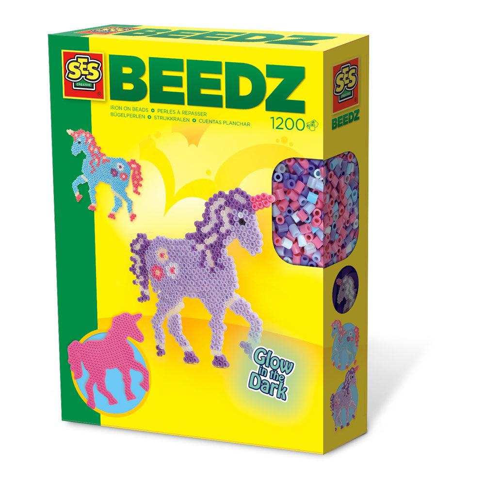 SES Creative Beedz Unicorn Fantasy Horses Glow-in-the-Dark Iron-on Beads Mosaic Set