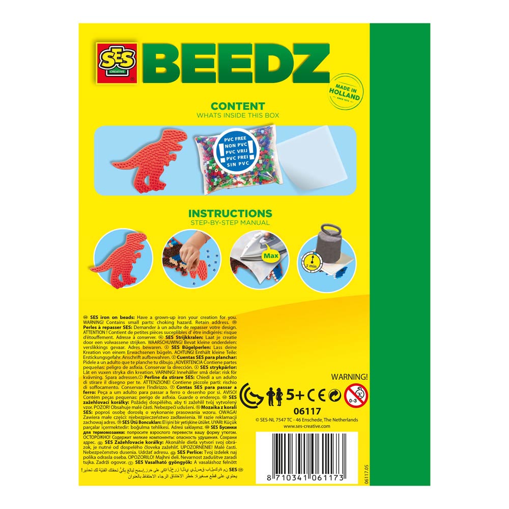 SES Creative Beedz T-Rex Iron-on Beads Mosaic Set, 1200 Iron-on Beads Mix