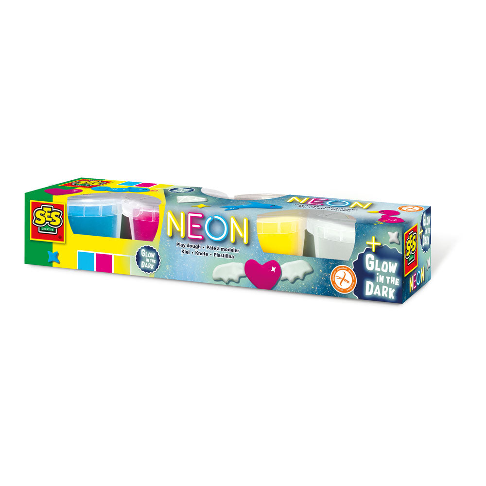 SES Creative Modelling Clay Neon and Glow-in-the Dark Set, 4 Pots