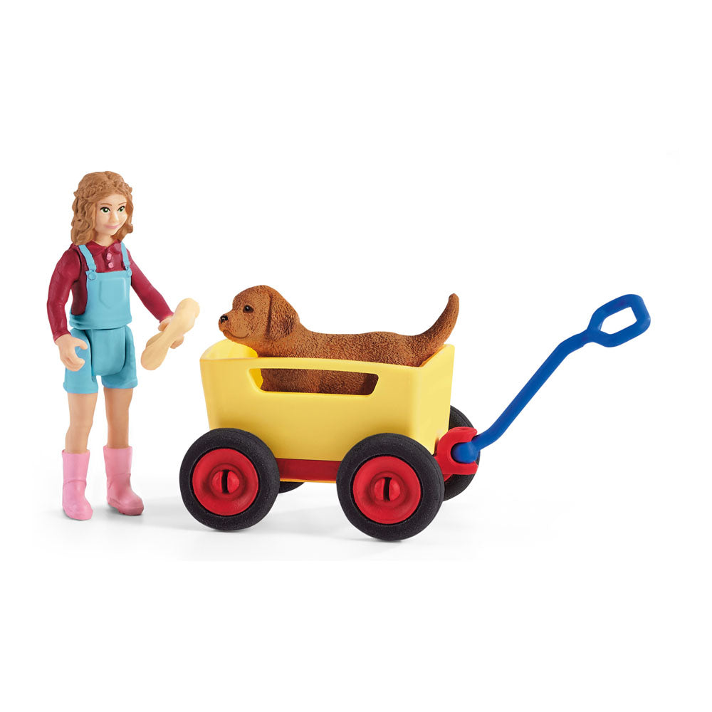 Schleich Farm World Puppy Wagon Ride Toy Figure Set