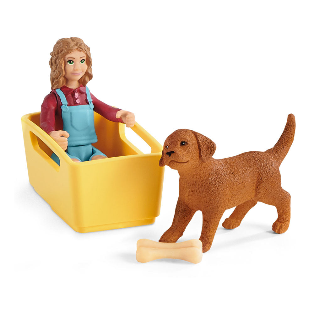 Schleich Farm World Puppy Wagon Ride Toy Figure Set