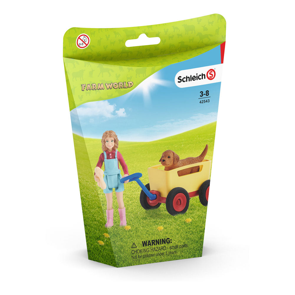 Schleich Farm World Puppy Wagon Ride Toy Figure Set