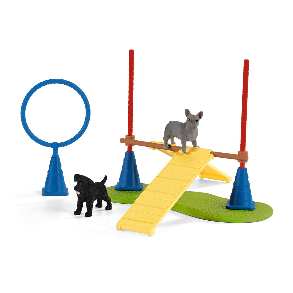 Schleich Farm World Puppy Agility Training Toy Figure Set
