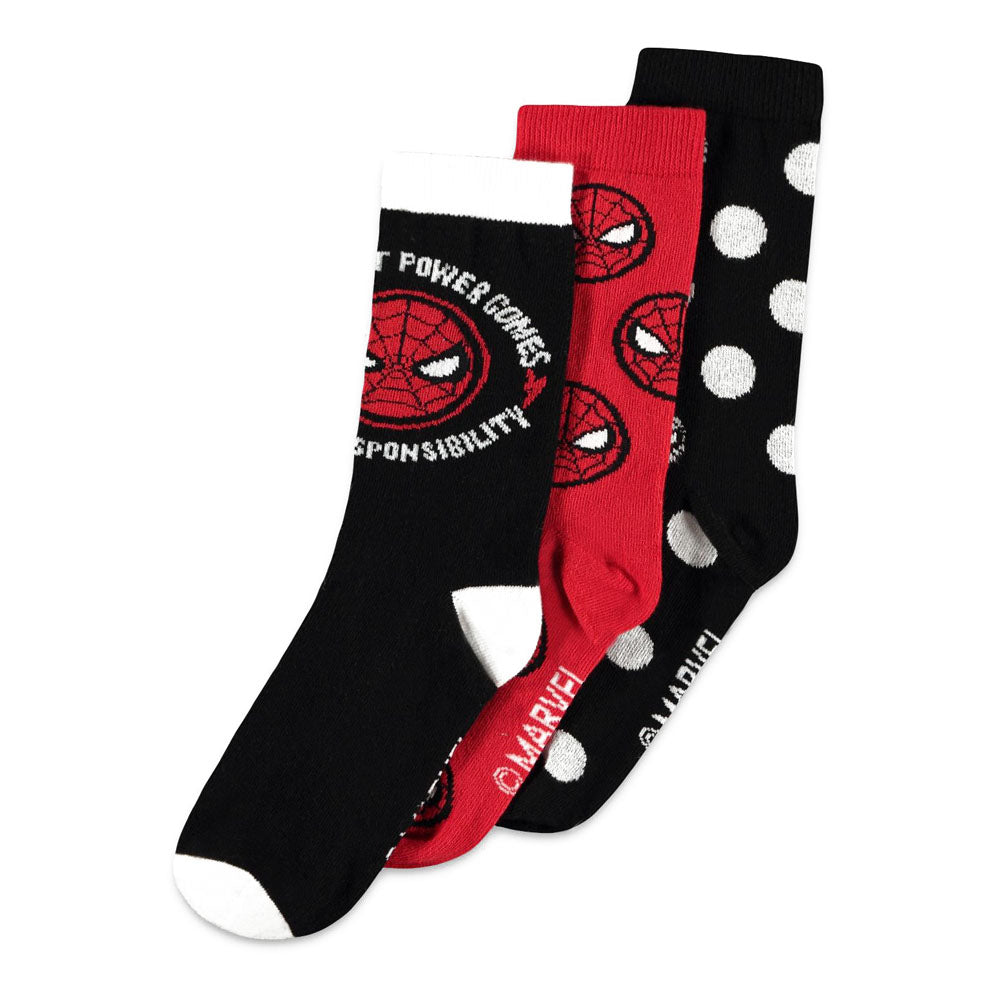 Marvel Comics Spider-man Iconic Character & Logo Unisex Crew Socks - 3 Pack, 39/42