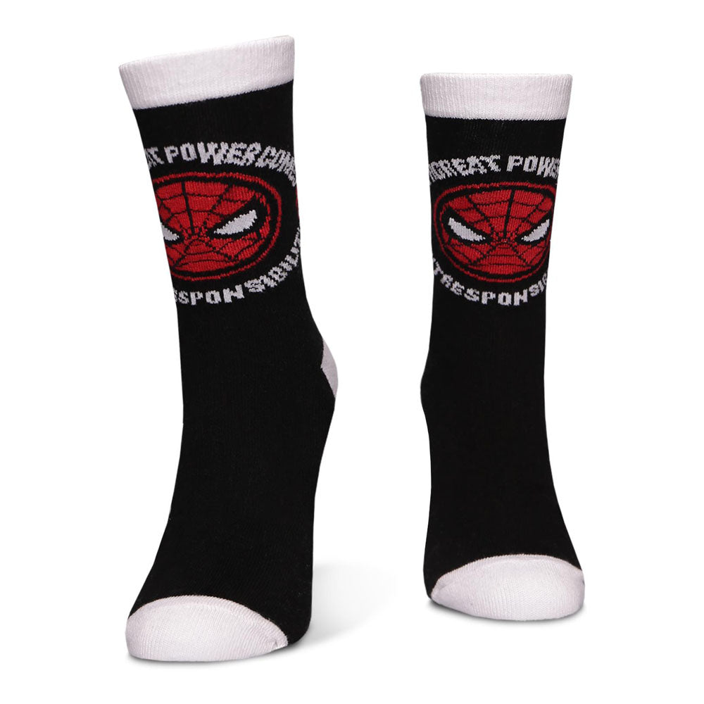 Marvel Comics Spider-man Iconic Character & Logo Unisex Crew Socks - 3 Pack, 39/42
