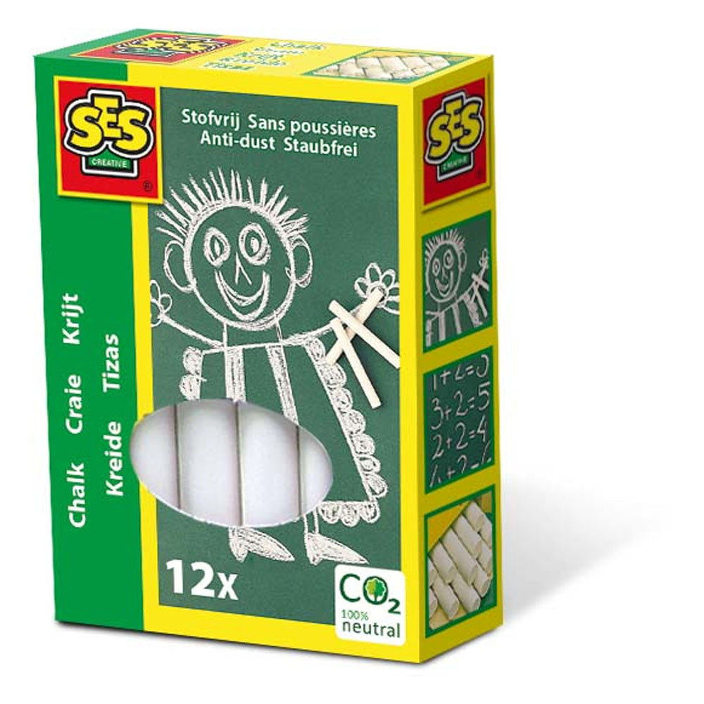SES Creative White Chalks, 12 Pieces