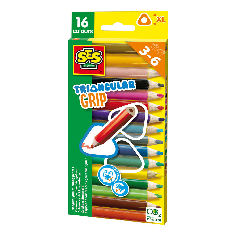 SES Creative Triangular Grip Thick Colouring Pencils, 16 Pieces