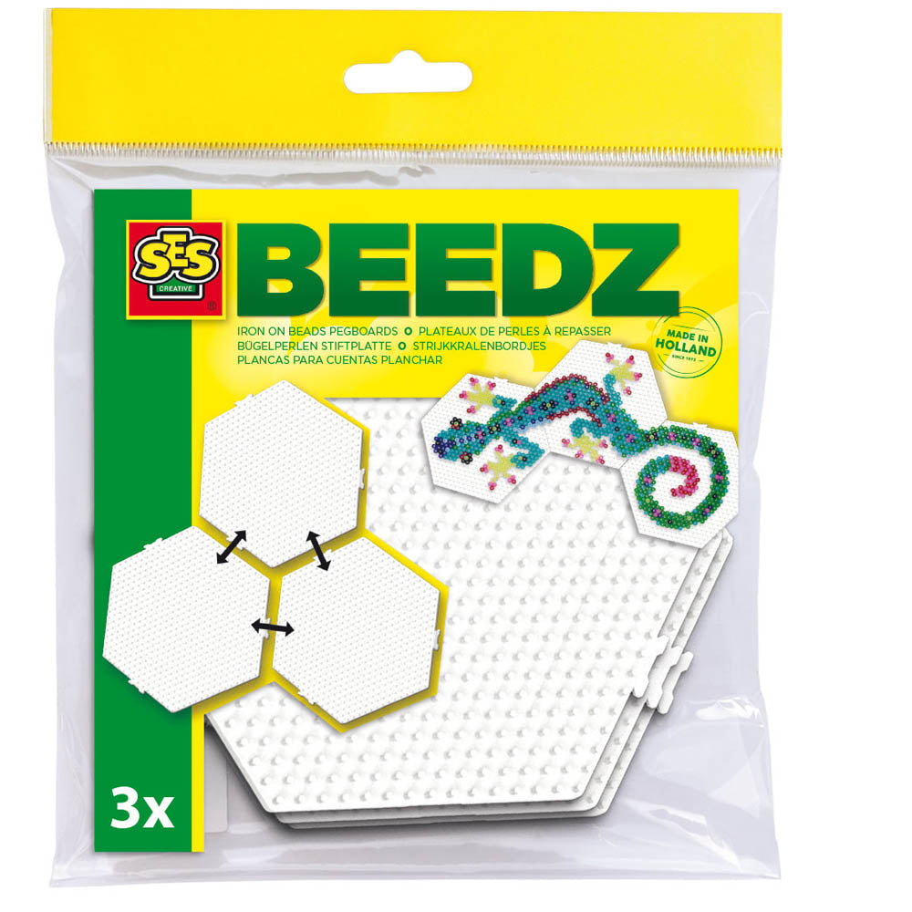 SES Creative Beedz Iron-on Beads Hexagon Connectable Pegboards, 3 Pegboards