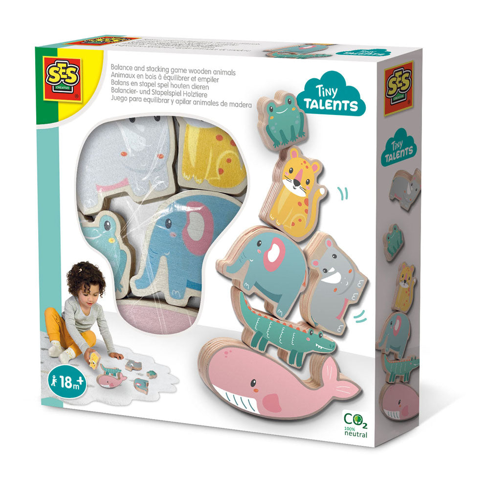 SES Creative Tiny Talents Balance and Stacking Game Wooden Animals