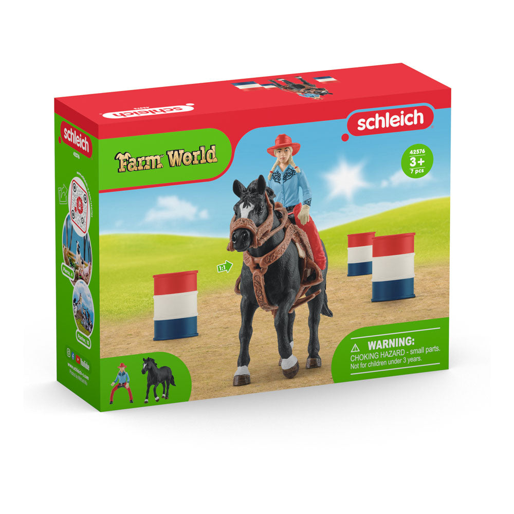 Schleich Farm World Cowgirl Barrel Racing Fun Toy Playset