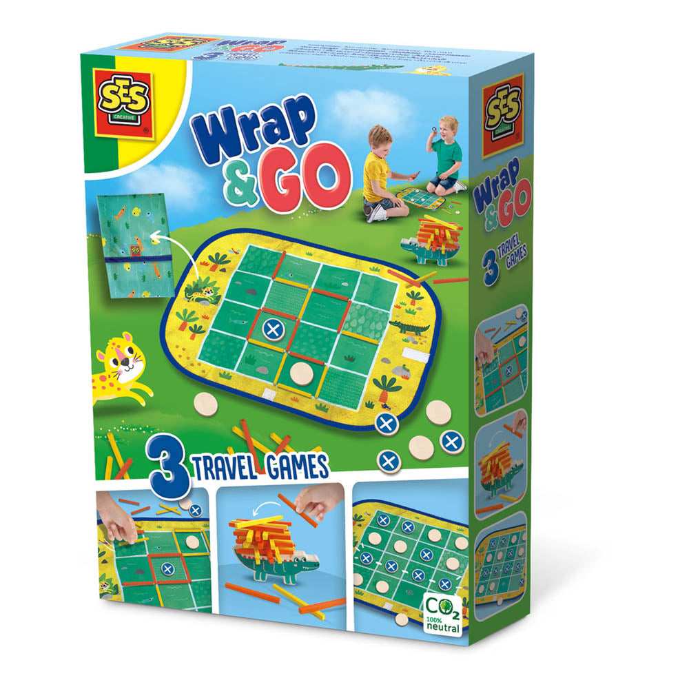 SES Creative Wrap&Go Travel Games (Four in a Row, Dots and Boxes and Pack Croco)