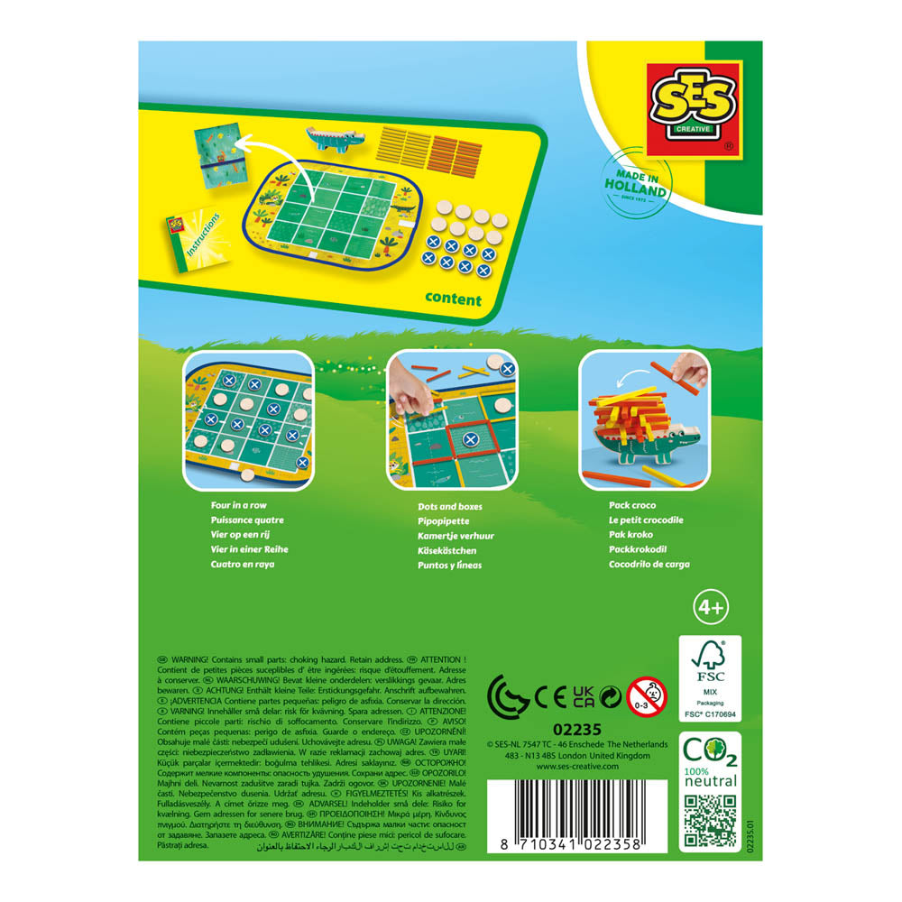 SES Creative Wrap&Go Travel Games (Four in a Row, Dots and Boxes and Pack Croco)