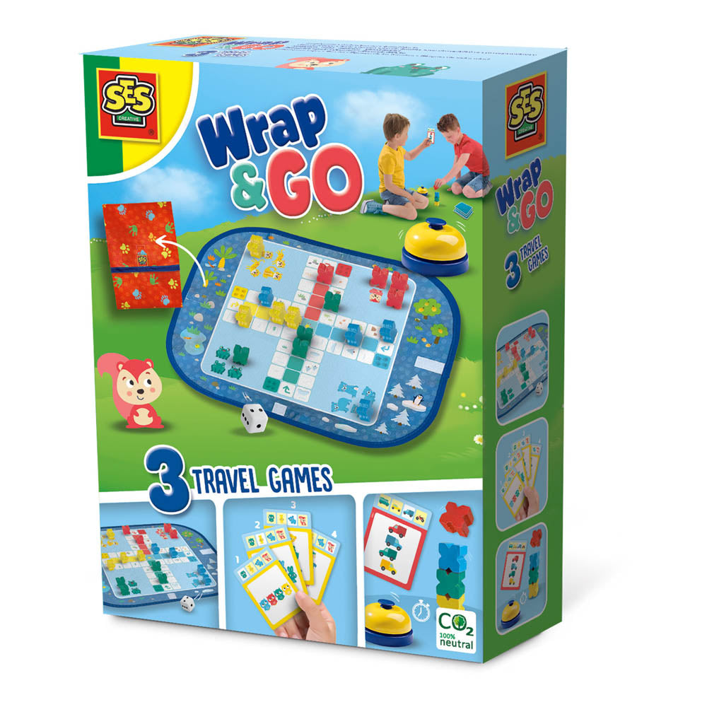 SES Creative Wrap&Go Travel Games (Ludo, Quartet and Speed Blocks)