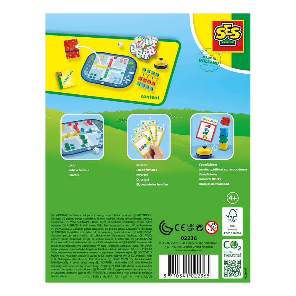 SES Creative Wrap&Go Travel Games (Ludo, Quartet and Speed Blocks)