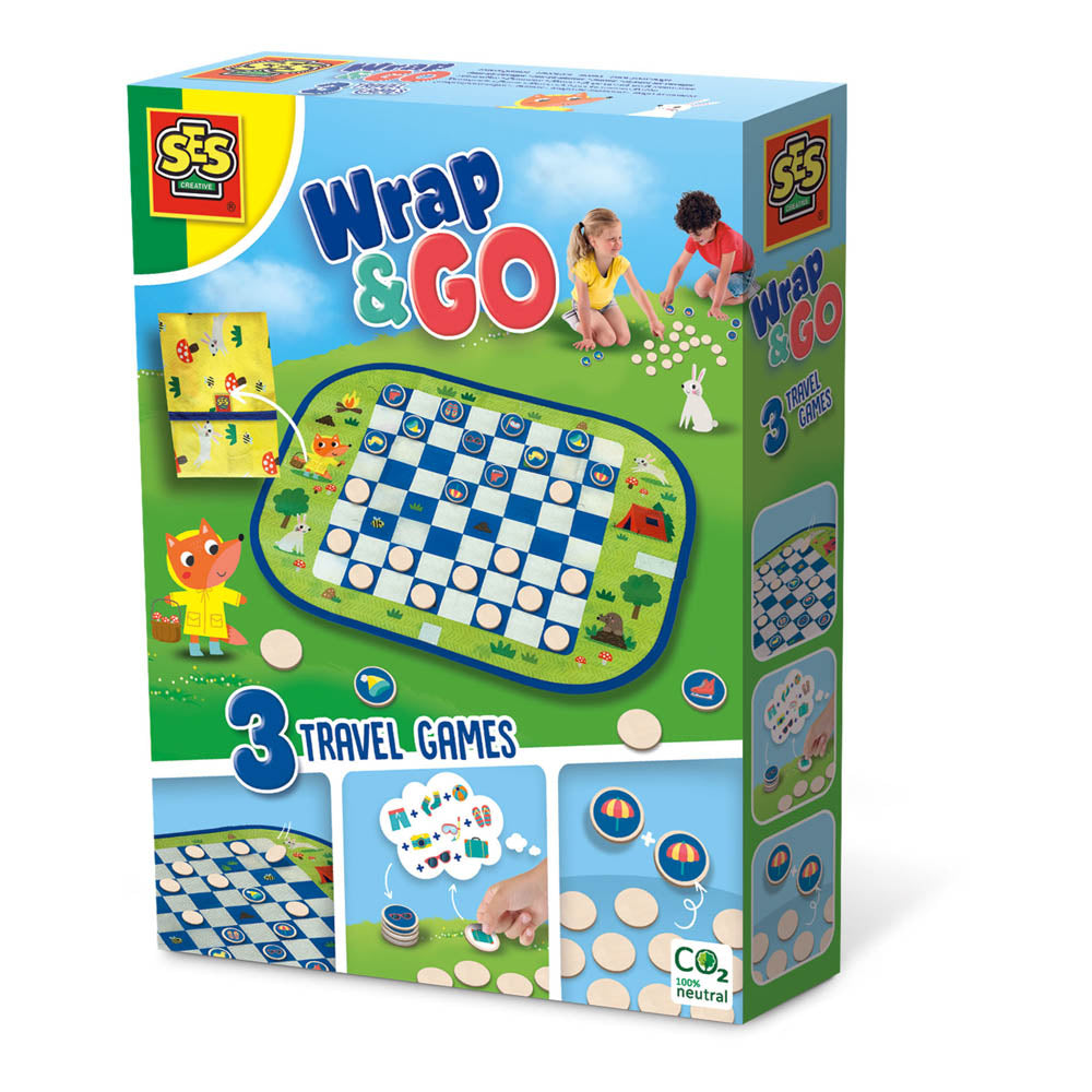 SES Creative Wrap&Go Travel Games (Pack Your Bags, Checkers and Memo)
