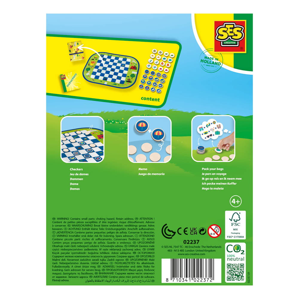 SES Creative Wrap&Go Travel Games (Pack Your Bags, Checkers and Memo)