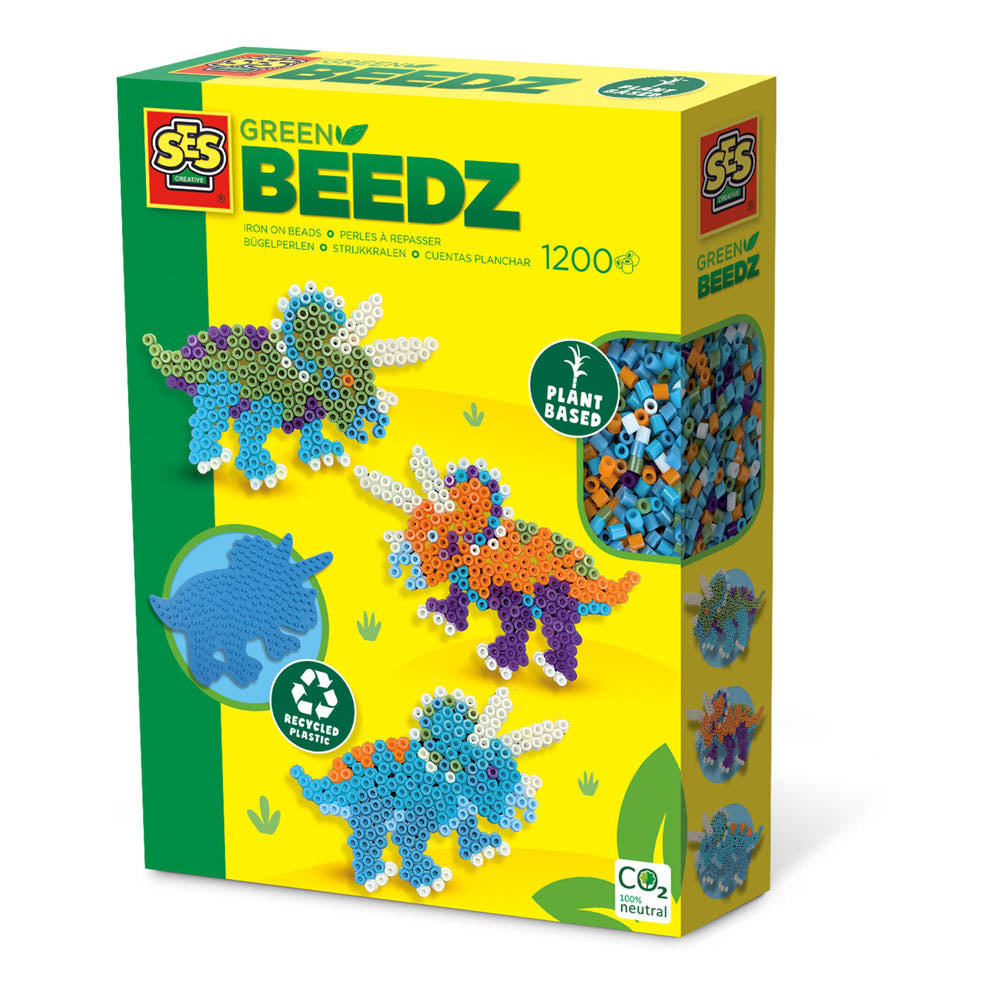 SES Creative Beedz Triceratops Dino Green 1200 Iron-on Beads Mosaic Art Kit