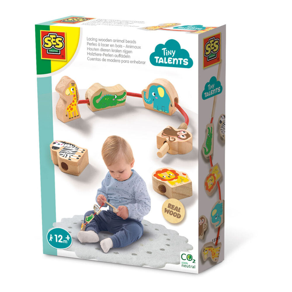SES Creative Tiny Talents Animals Wooden Lacing Beads